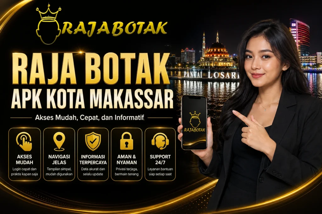 Banner Raja Botak APK Kota Makassar untuk panduan akses mobile pengguna.