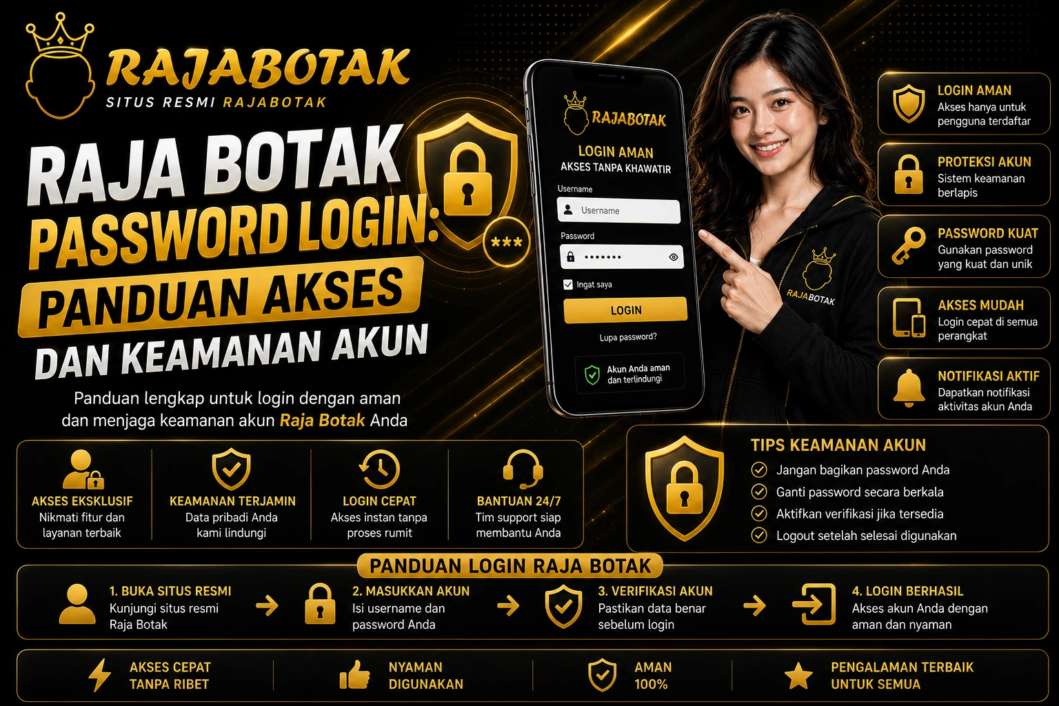 Banner Raja Botak password login untuk panduan keamanan akun.