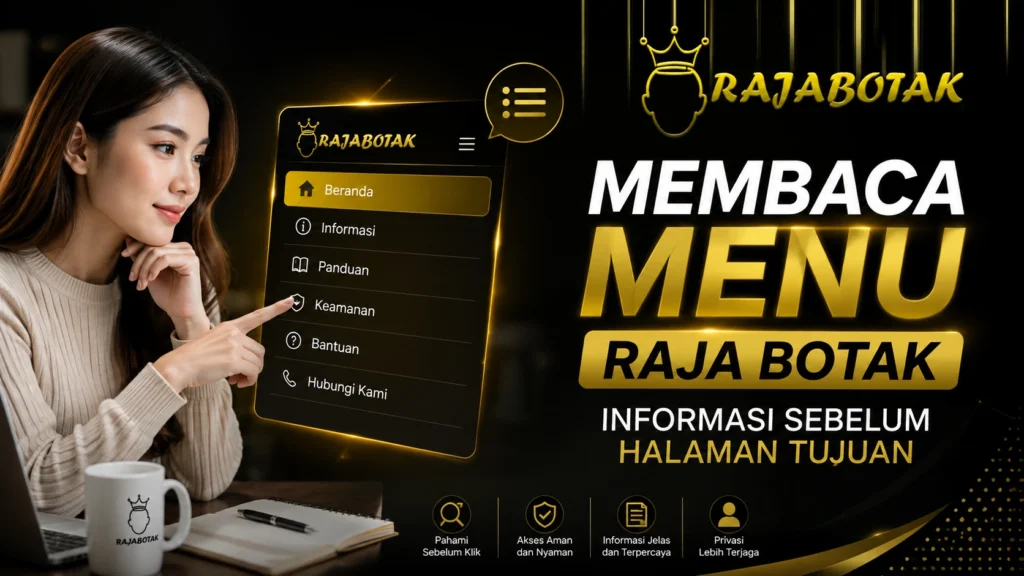 Ilustrasi navigasi menu Raja Botak sebelum membuka halaman tujuan