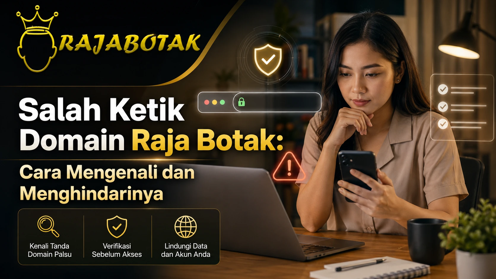 Ilustrasi cara mengenali dan menghindari salah ketik domain Raja Botak