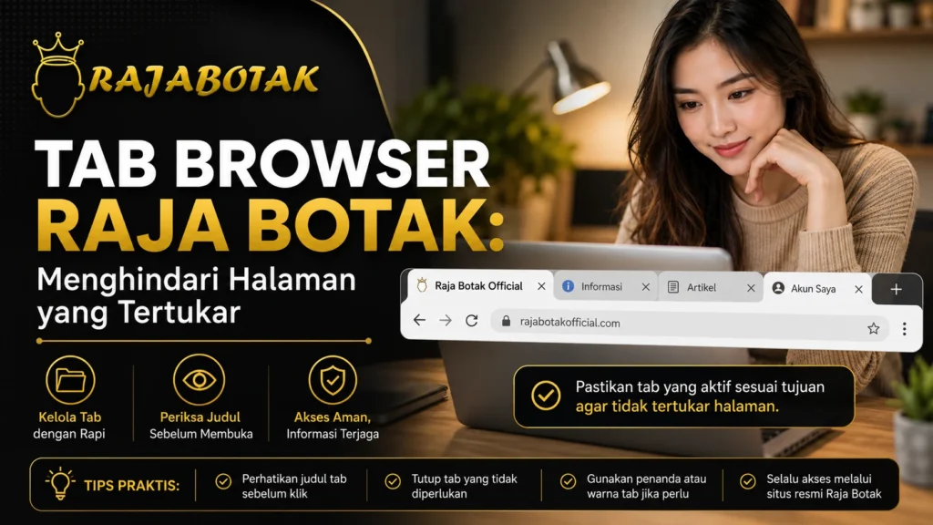 Ilustrasi penataan tab browser Raja Botak agar halaman tidak tertukar