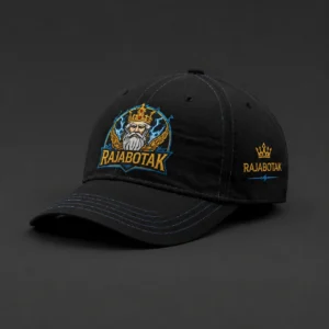 Topi hitam Raja Botak dengan desain Zeus untuk koleksi merchandise
