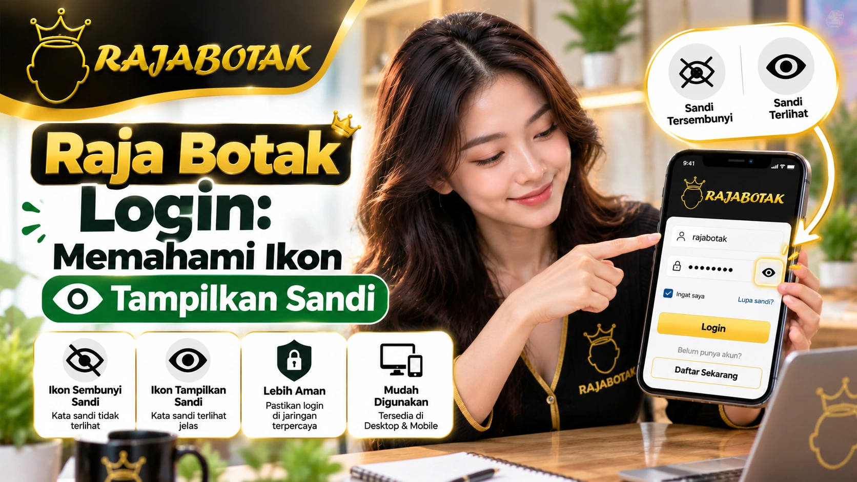 Ilustrasi ikon tampilkan sandi pada panduan Raja Botak Login