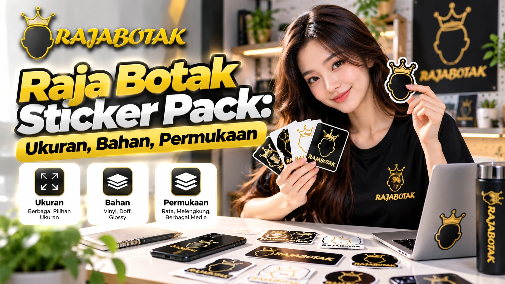 Ilustrasi Raja Botak Sticker Pack untuk memilih ukuran dan jenis permukaan