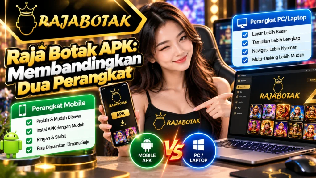 Banner panduan Raja Botak APK tentang perbandingan tampilan dua perangkat
