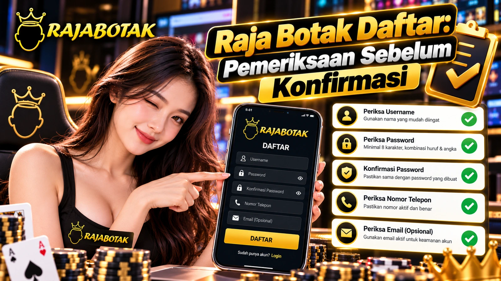 Banner panduan Raja Botak Daftar tentang pemeriksaan formulir sebelum konfirmasi
