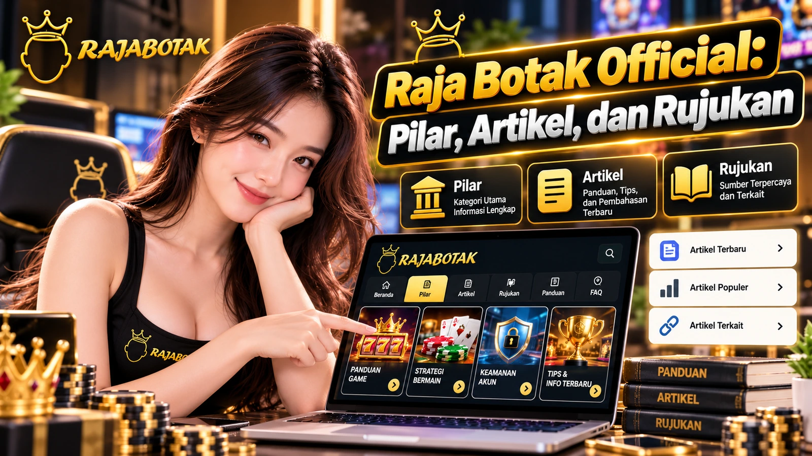 Banner panduan Raja Botak Official tentang hubungan halaman pilar, artikel, dan rujukan